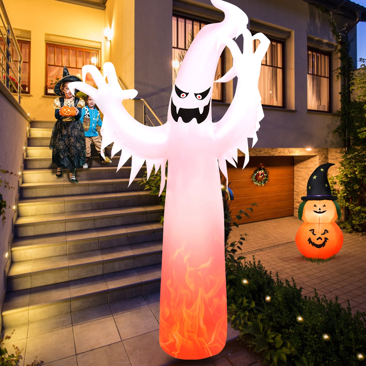 12 Feet Halloween Inflatable white ghost with LED lights, fiery base DirectDeals Inflatable Party on Tampa Home & Garden Store