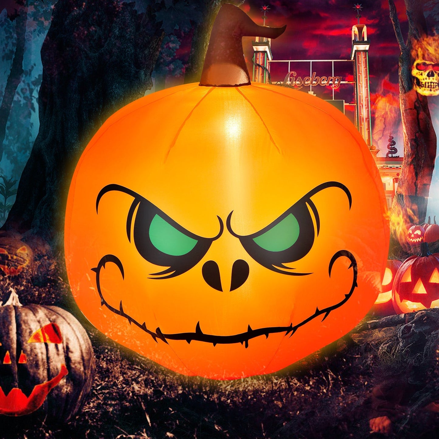 4 Feet Halloween Inflatable Pumpkin with Build-in LED Light orange witch hat DirectDeals on Tampa Home & Garden Store