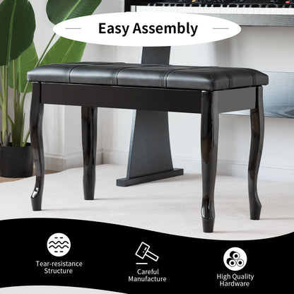 Banquetas de madera maciza con almacenamiento para piano en piel sintética - Negro