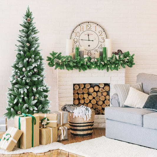 5/6/7.5 ft pencil Christmas tree by DirectDeals with pine cones and frosted tips on Tampa Home & Garden Store