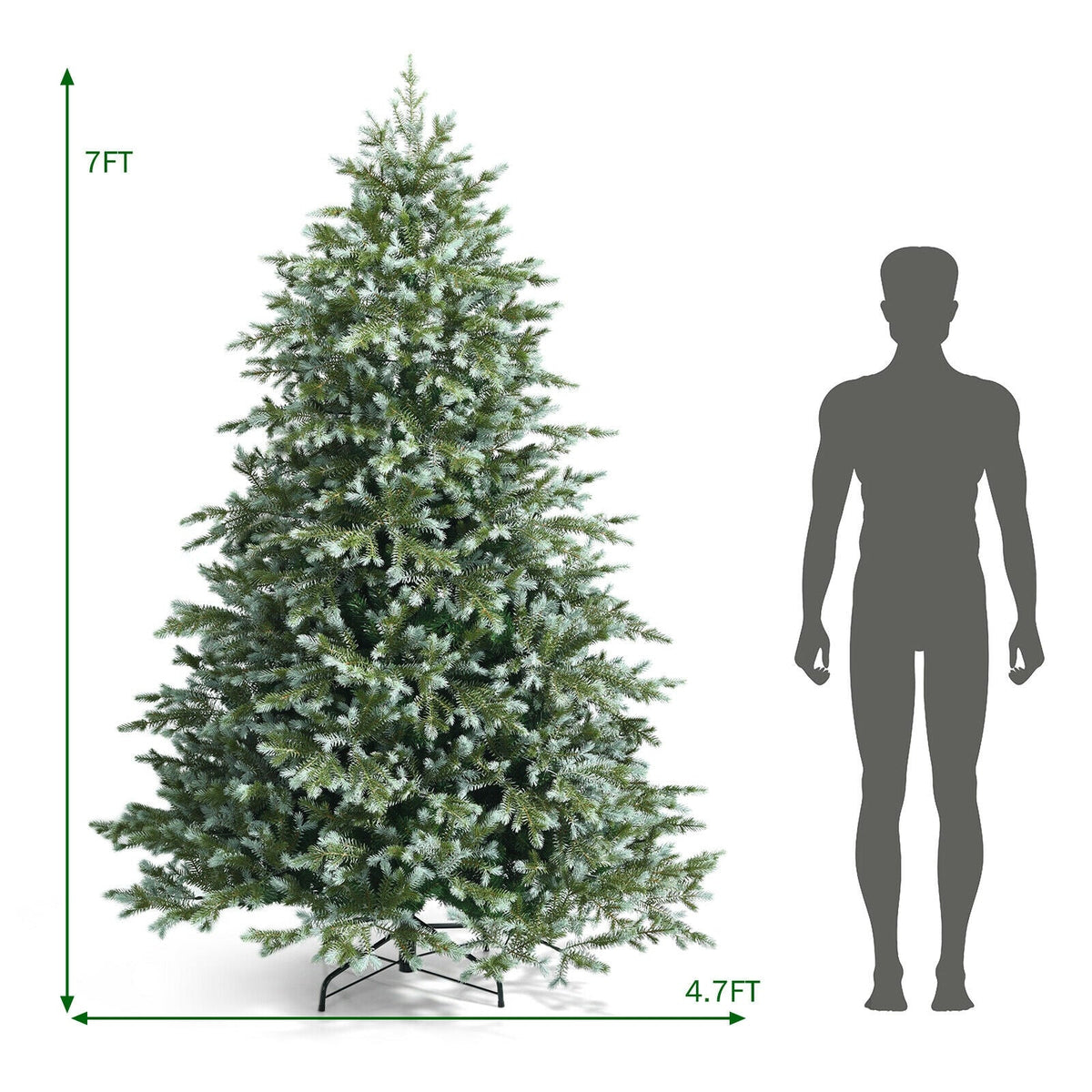 7 Feet Artificial Christmas Tree with 1260 Mixed PE and PVC Tips, lush green on Tampa Home & Garden Store