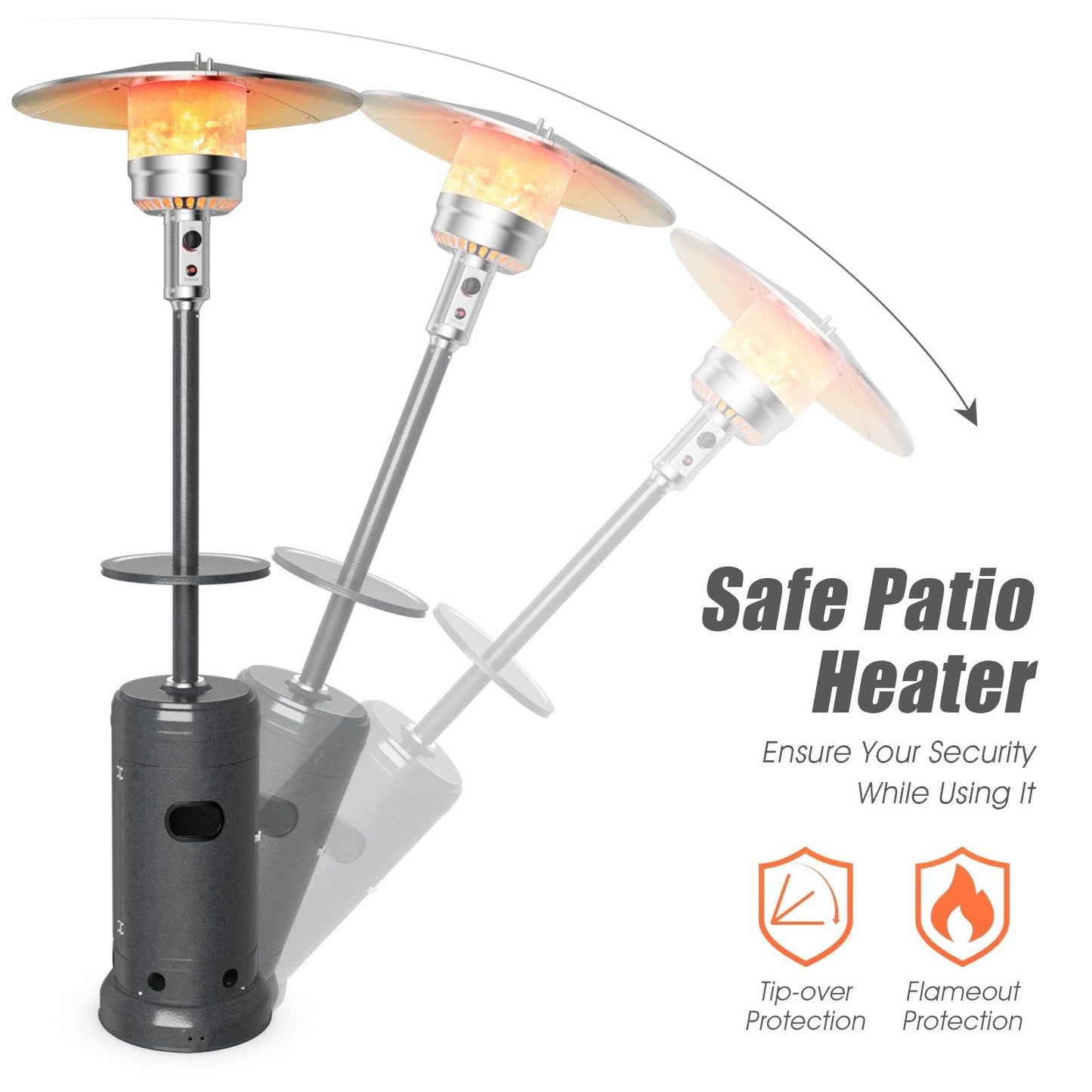 Calentador de exterior a gas propano de pie, de acero, con mesa y ruedas - Gris