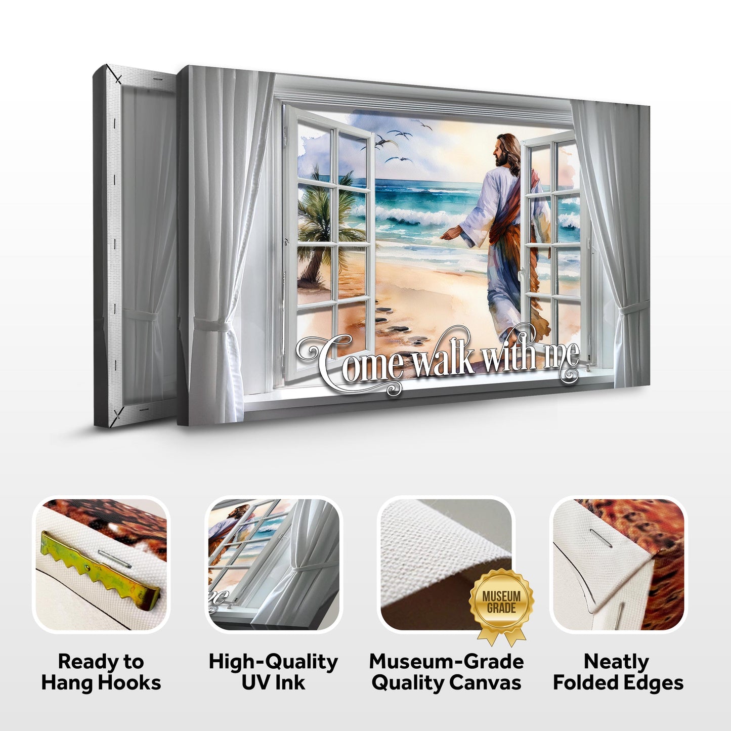 Come Walk With Me Faith Sign Canvas by Tailored Canvases, beach scene with script text on Tampa Home & Garden Store