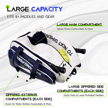 Pro Team Pickleball Bag by Warping Point white bag with navy accents and multiple pockets on Tampa Home & Garden Store
