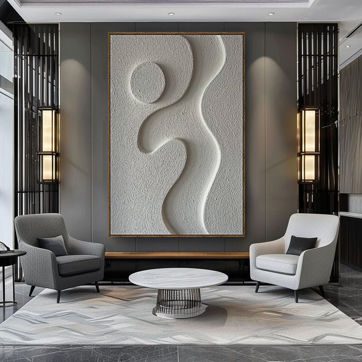 Midcentury Curves Wall Art canvas by Tailored Canvases, textured white relief in living room on Tampa Home & Garden Store