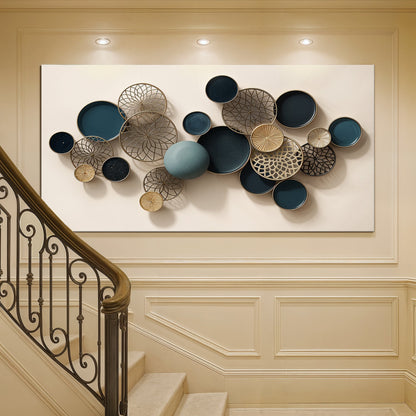 Lotus Leaf Abstract Wall Art canvas Tailored Canvases; teal lattice disks with gold rims on Tampa Home & Garden Store