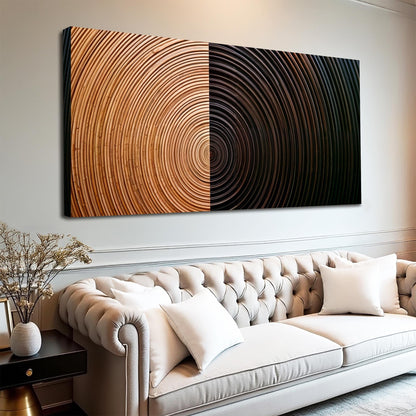 Modern Abstract Minimalist Wall Art XI canvas diptych with wood-toned left and dark right on Tampa Home & Garden Store