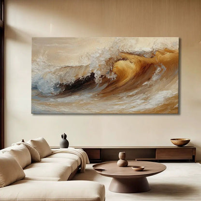 Ocean Wave Seascape Wall Art III canvas by Tailored Canvases in warm beige, tan and gold on Tampa Home & Garden Store
