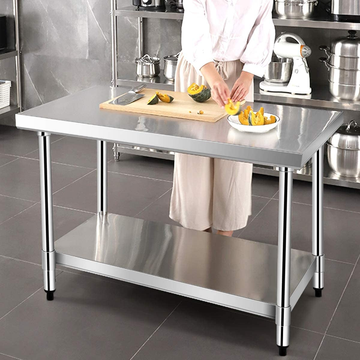 Mesa de preparación de alimentos de cocina comercial de acero inoxidable de 24 x 36 pulgadas
