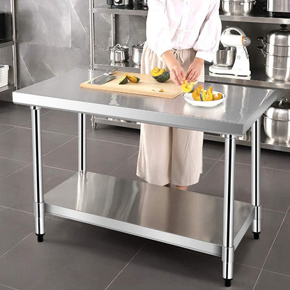 Mesa de preparación de alimentos de cocina comercial de acero inoxidable de 24 x 36 pulgadas