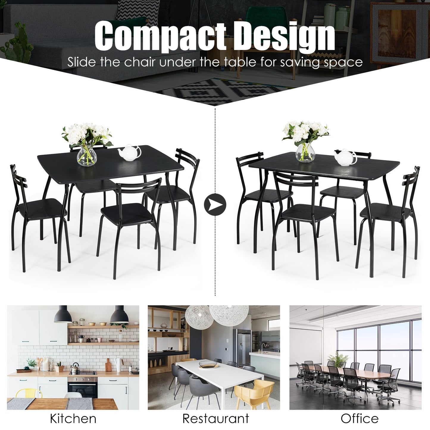 Juego de comedor de 5 piezas con 4 sillas y respaldos
