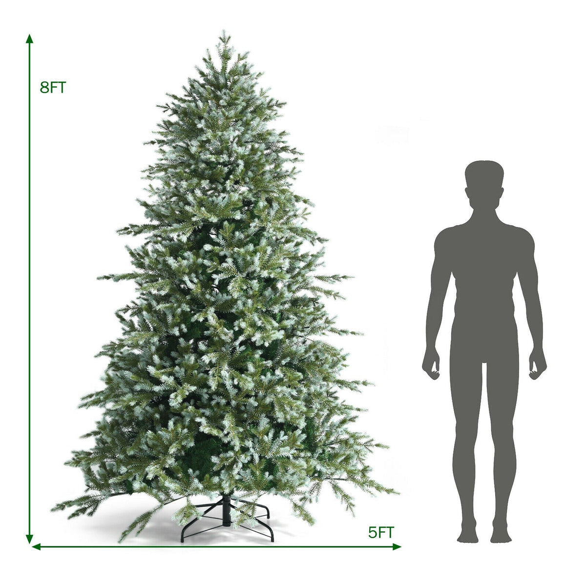 8 ft hinged artificial Christmas spruce tree with mixed PE and PVC tips DirectDeals brand green evergreen on a metal stand on Tampa Home & Garden Store