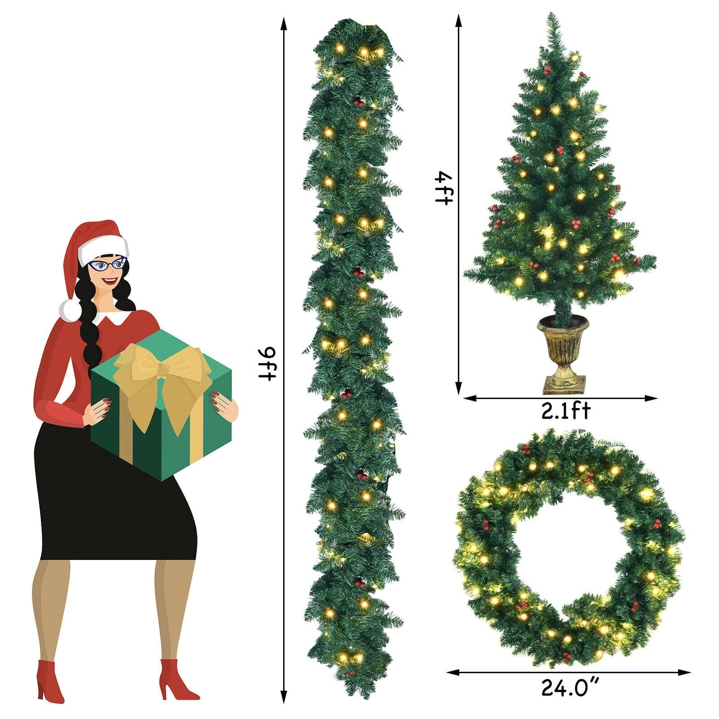 4-piece Christmas decoration set with garland, wreath and entrance trees on Tampa Home & Garden Store