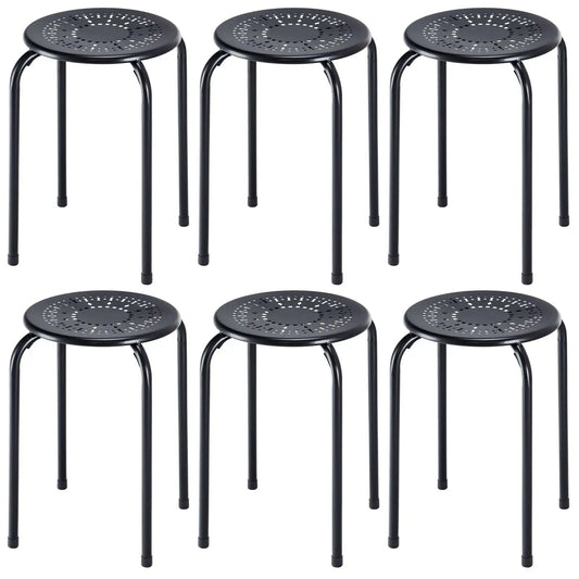 Six-pack black metal daisy-design backless stackable stools DirectDeals on Tampa Home & Garden Store