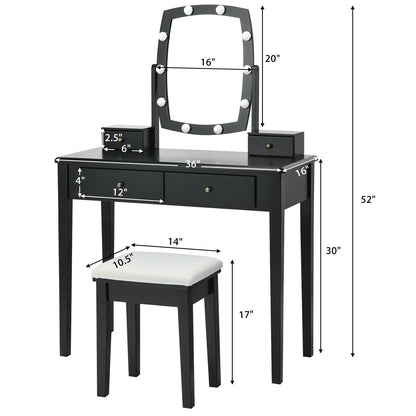 Tocador con Espejo Iluminado para Dormitorio y Vestidor - Negro