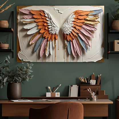 Angelic Wings Wall Art canvas Tailored Canvases with feather wings white, orange and blue on Tampa Home & Garden Store