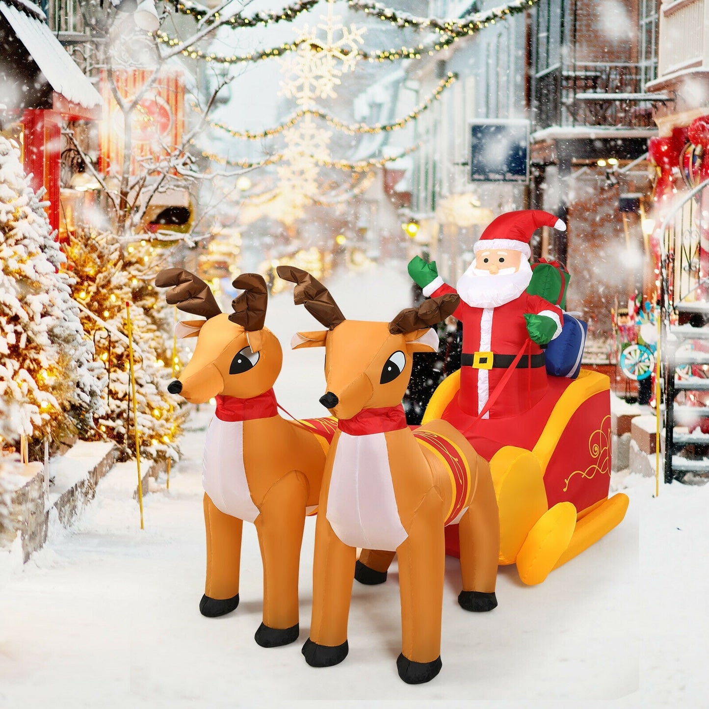 7.5 ft inflatable Santa with double reindeer on a red sleigh, DirectDeals outdoor waterproof decor on Tampa Home & Garden Store