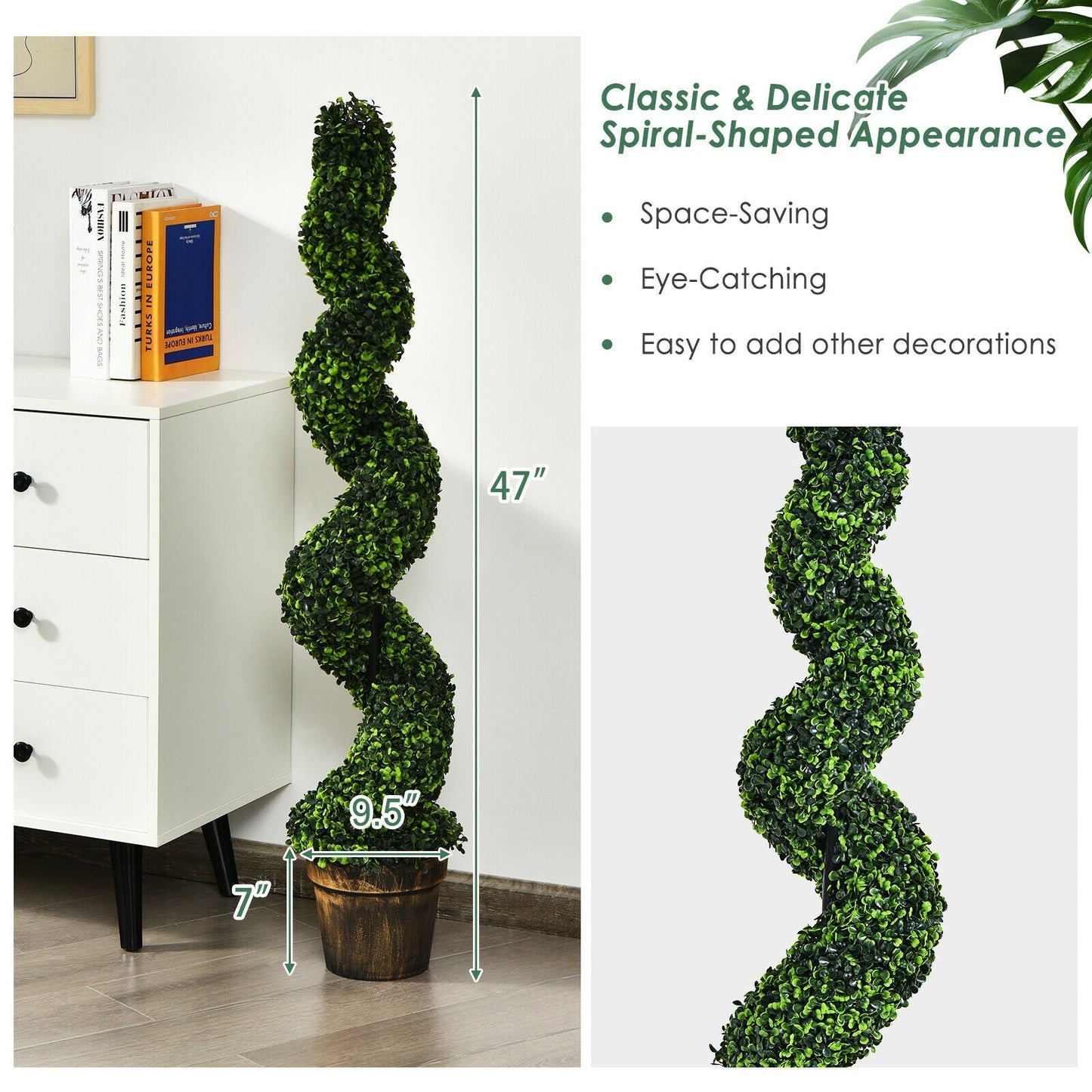 Paquete de 2 topiarios artificiales de boj en espiral de 4 pies para decoración interior y exterior