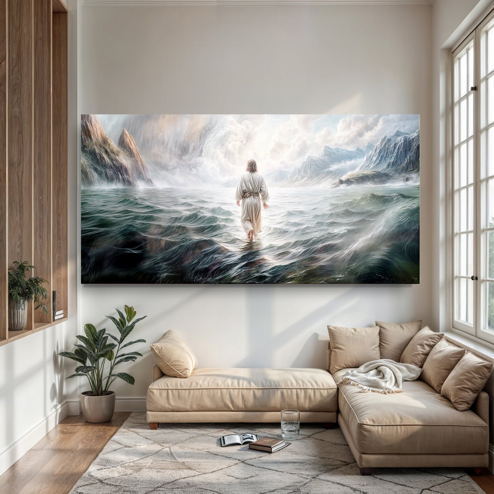 Walking on Water Faith Wall Art VII canvas by Tailored Canvases in a modern living room on Tampa Home & Garden Store