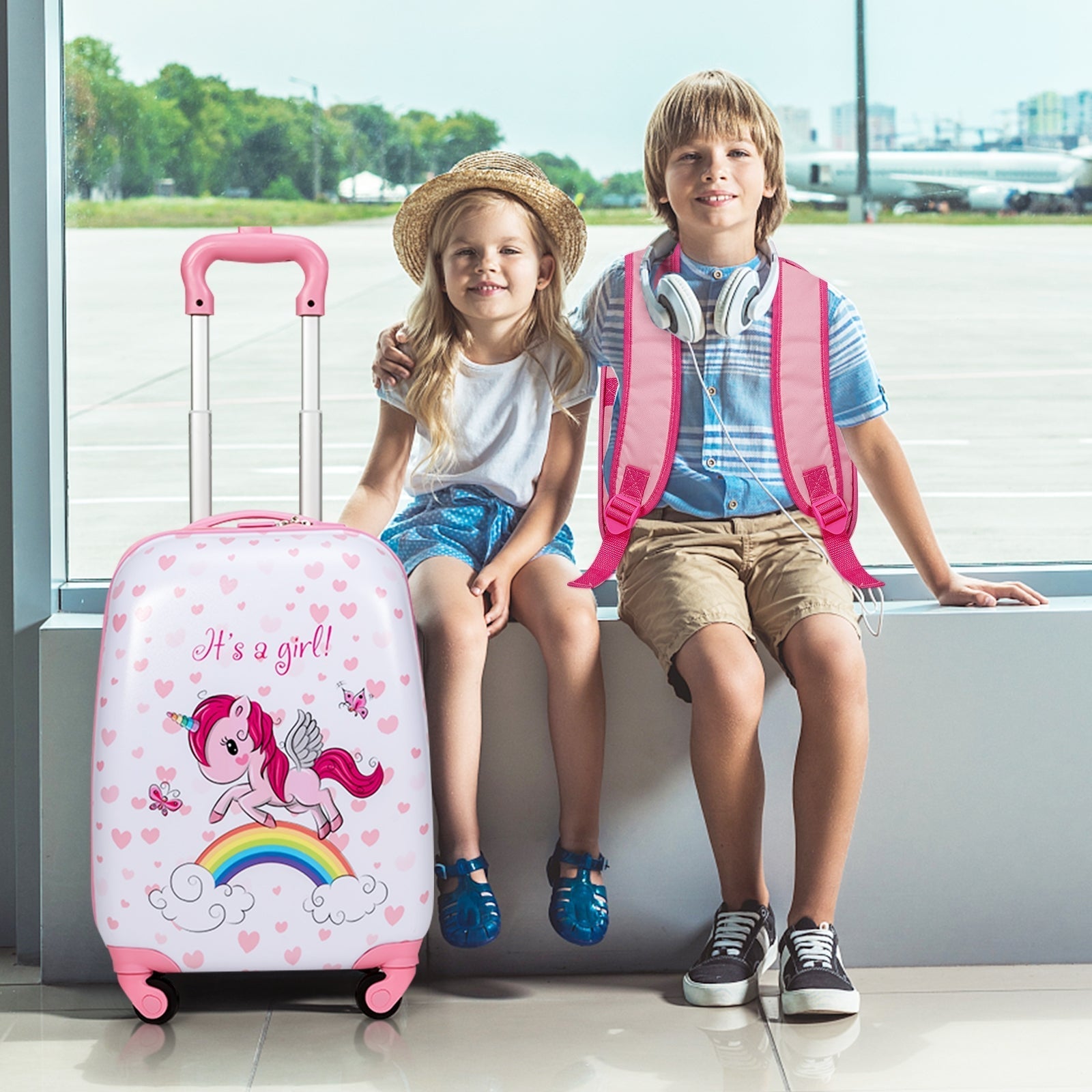 GemGear 2-piece kids luggage set: pink 12in backpack and 16in rolling carry-on suitcase on Tampa Home & Garden Store