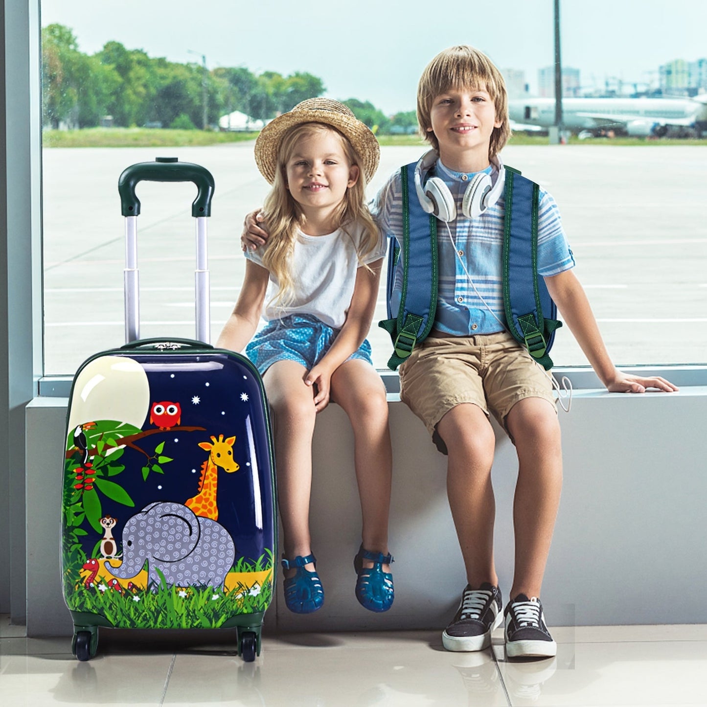 GemGear Elephant 2-piece luggage set: 12 & 16-inch rolling suitcases with jungle art on Tampa Home & Garden Store