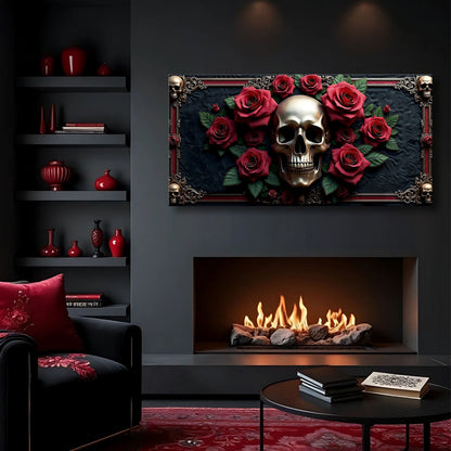 3D Vintage Skull Wall Art III canvas by Tailored Canvases with red roses ornate frame on Tampa Home & Garden Store
