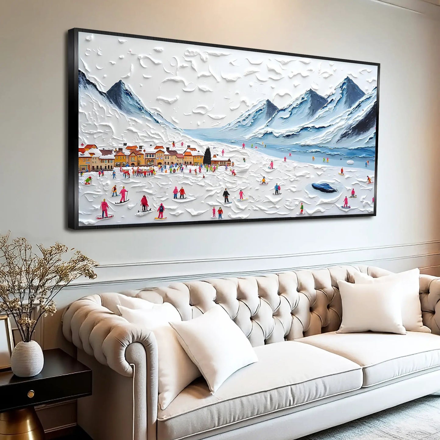 Snow Mountain Abstract Wall Art II canvas by Tailored Canvases with snow and village on Tampa Home & Garden Store