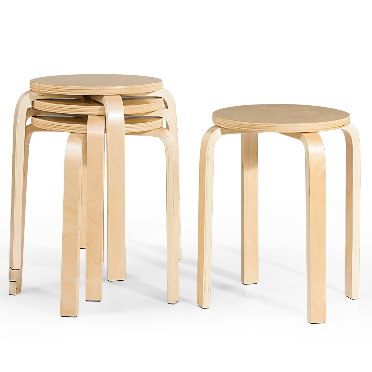 Juego de 4 sillas de comedor sin respaldo de madera de 18 pulgadas para el hogar - Natural