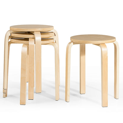 Juego de 4 sillas de comedor sin respaldo de madera de 18 pulgadas para el hogar - Natural