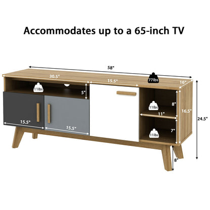 Mueble para TV de 65 pulgadas con 3 armarios de almacenamiento y 3 estantes abiertos para salón