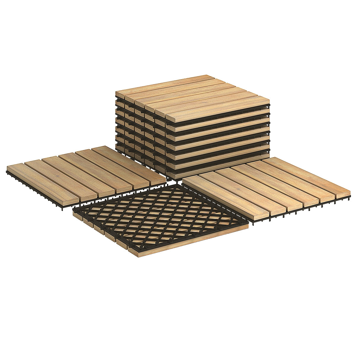 10 piezas de piso de baldosas entrelazadas de madera de acacia de 12 x 12 pulgadas