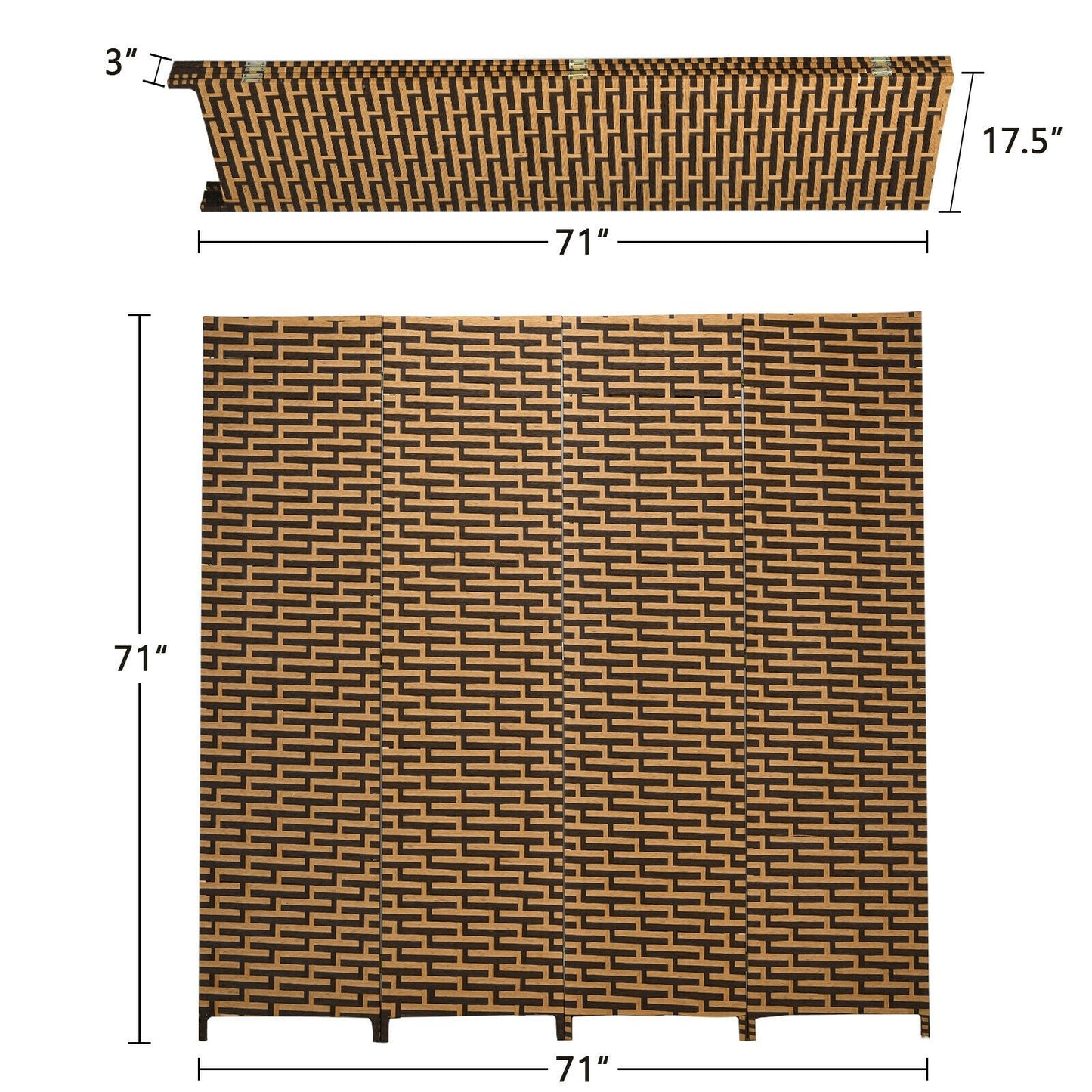 Divisor de ambiente biombo plegable de 4 paneles con bisagra inoxidable - Amarillo