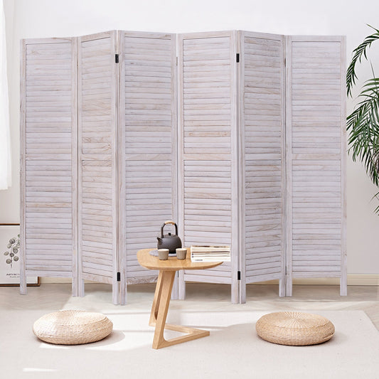 6 Panels Classic Venetian Wooden Slat Room Screen-White - Tampa Home & Garden Store