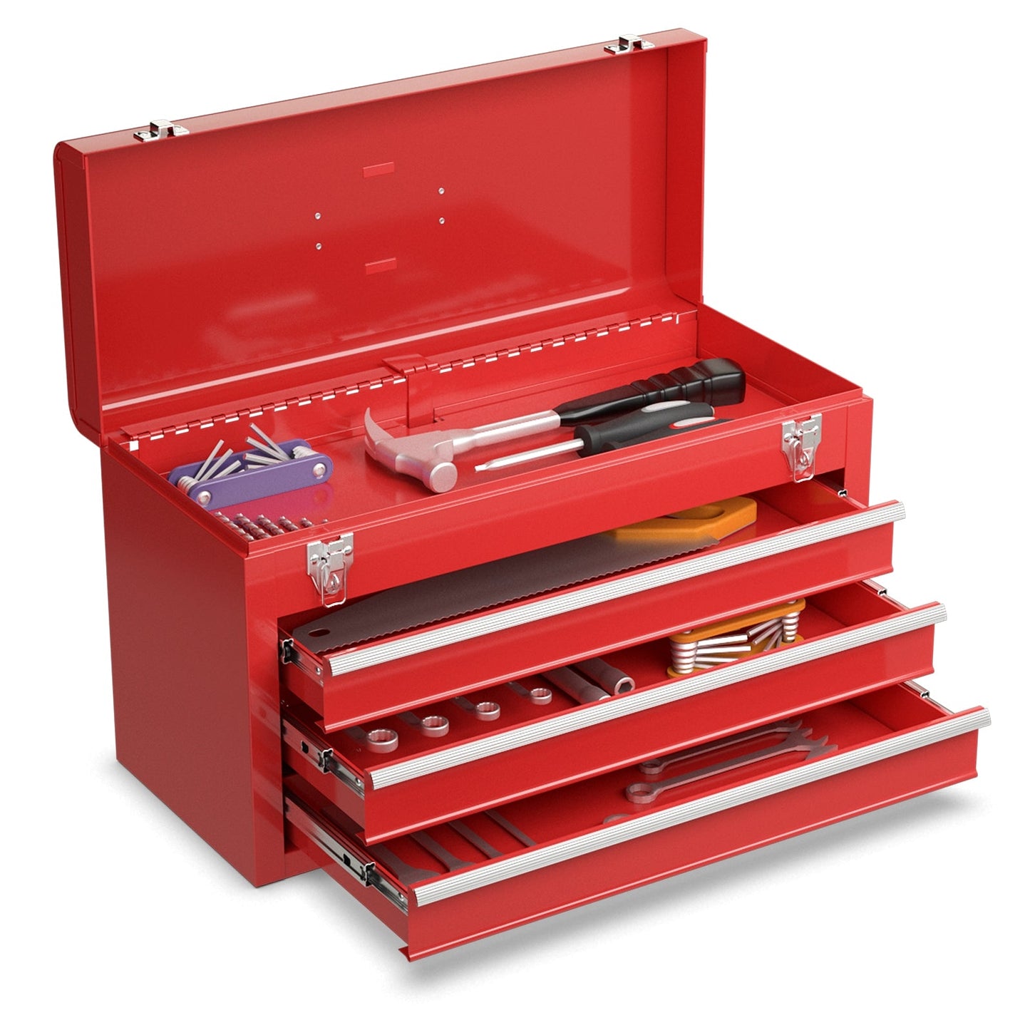 Caja de herramientas portátil para mecánico de garaje con 3 cajones - Rojo