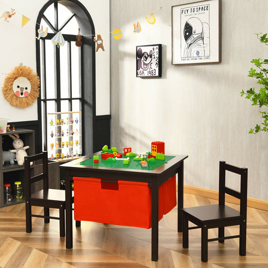 2-in-1 Kids Activity Table and 2 Chairs Set with Storage Building Block Table - Tampa Home & Garden Store