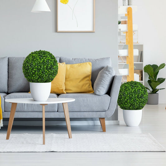 2 Pieces 15.7 Inch Artificial Boxwood Topiary Ball Tree Set - Tampa Home & Garden Store