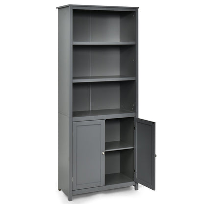 Estantería Librería Almacenamiento Mueble de Madera Unidad Exhibición con Puertas-Gris