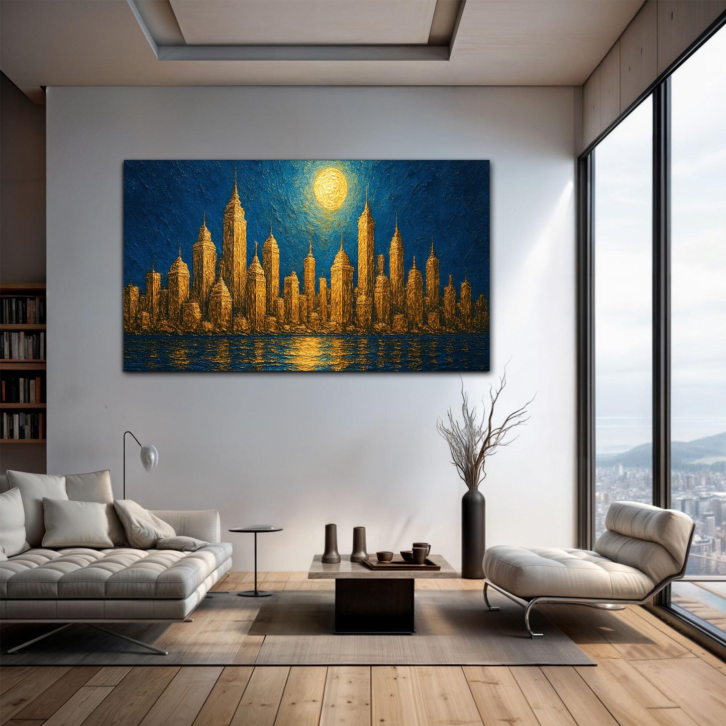 Golden Metropolis Cityscape Impasto Wall Art canvas blue sky gilded towers Tailored Canvases on Tampa Home & Garden Store