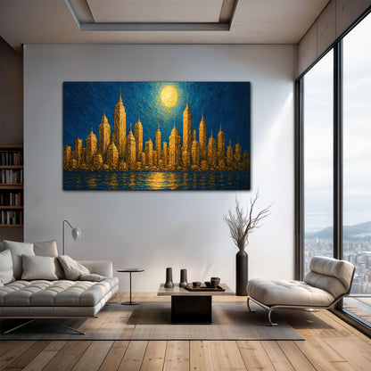 Golden Metropolis Cityscape Impasto Wall Art canvas blue sky gilded towers Tailored Canvases on Tampa Home & Garden Store