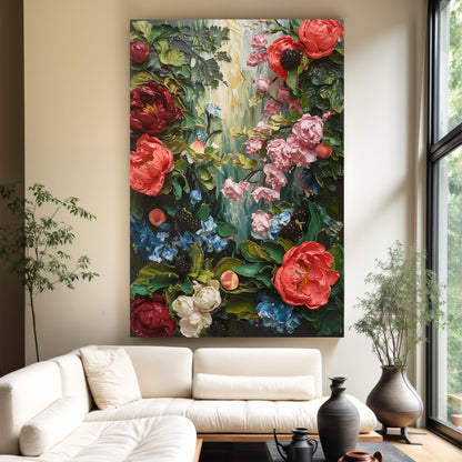 Garden Floral Wall Art by Tailored Canvases; vibrant red and pink blooms with green foliage on Tampa Home & Garden Store