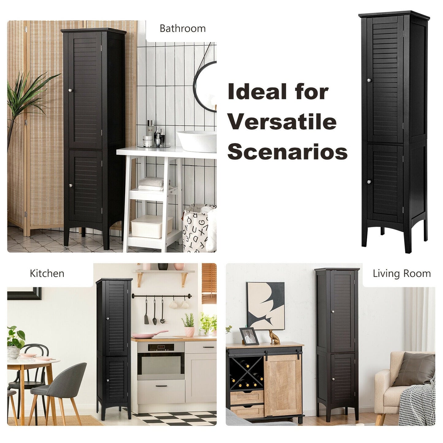 Armario de almacenamiento de baño independiente para cocina y sala de estar - Negro