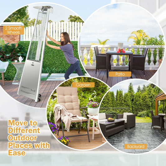 42 000 BTU Stainless Steel Pyramid Patio Heater With Wheels - Tampa Home & Garden Store