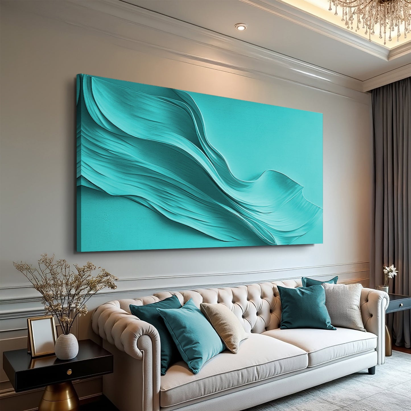 Turquoise minimalist canvas wall art by Tailored Canvases; crafting canvas decor on Tampa Home & Garden Store