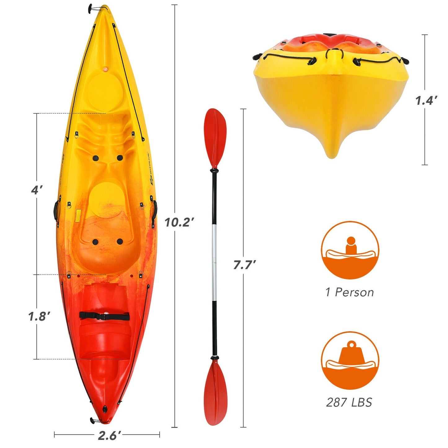 GemGear single sit-on-top kayak with detachable aluminum paddle Yellow on Tampa Home & Garden Store