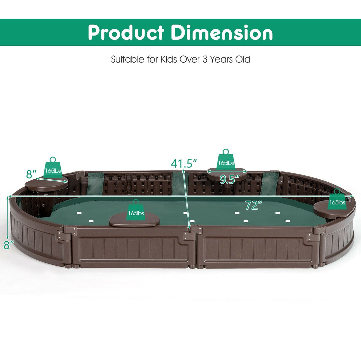 Sandbox with built-in corner seat and bottom liner in brown plastic, DirectDeals, 72in long on Tampa Home & Garden Store