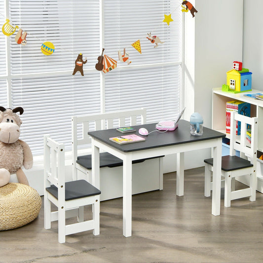 4 Pieces Kids Wooden Activity Table and Chairs Set with Storage Bench and Study Desk - Tampa Home & Garden Store
