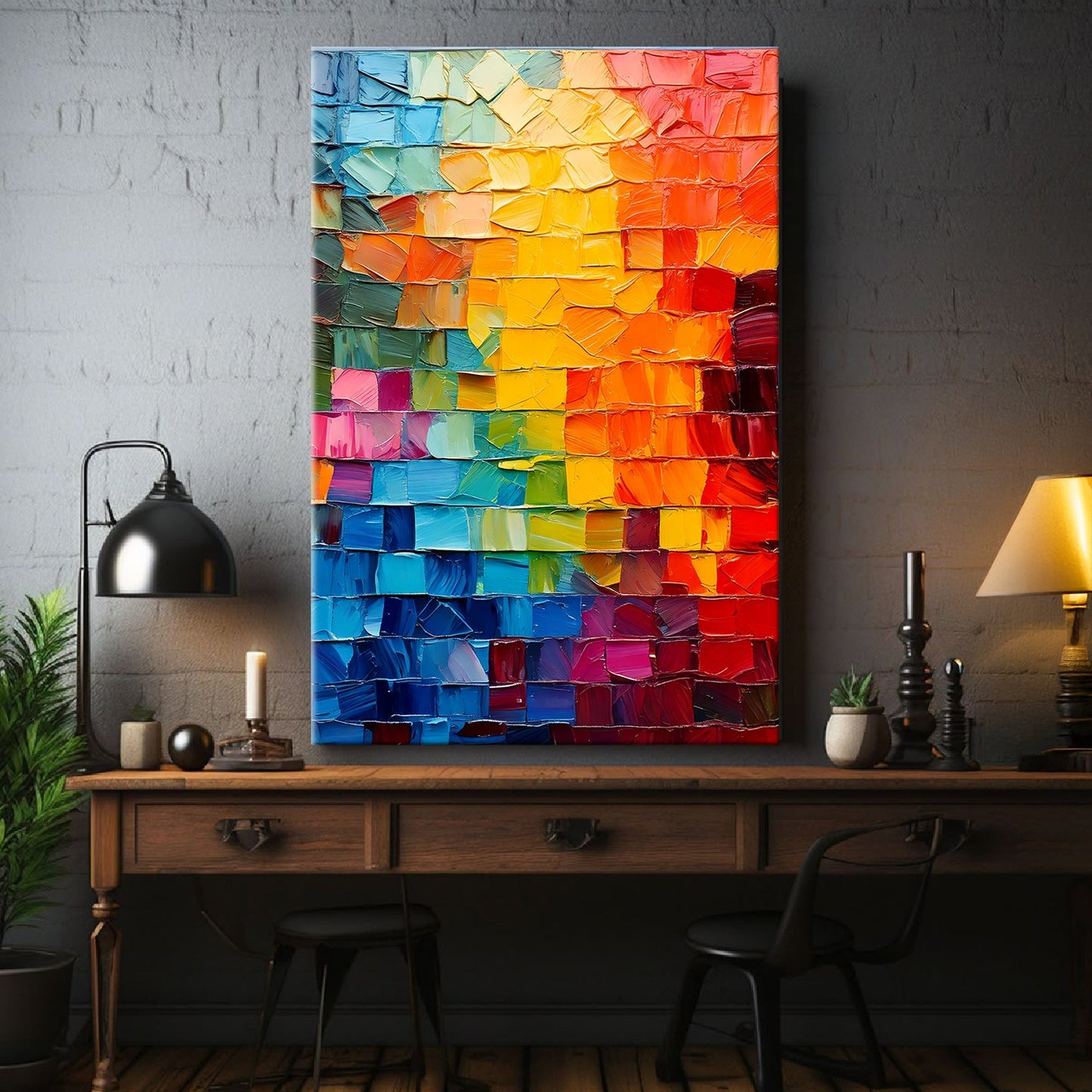 Spectrum Mosaic Wall Art canvas by Tailored Canvases, bold multicolor textured mosaic decor on Tampa Home & Garden Store