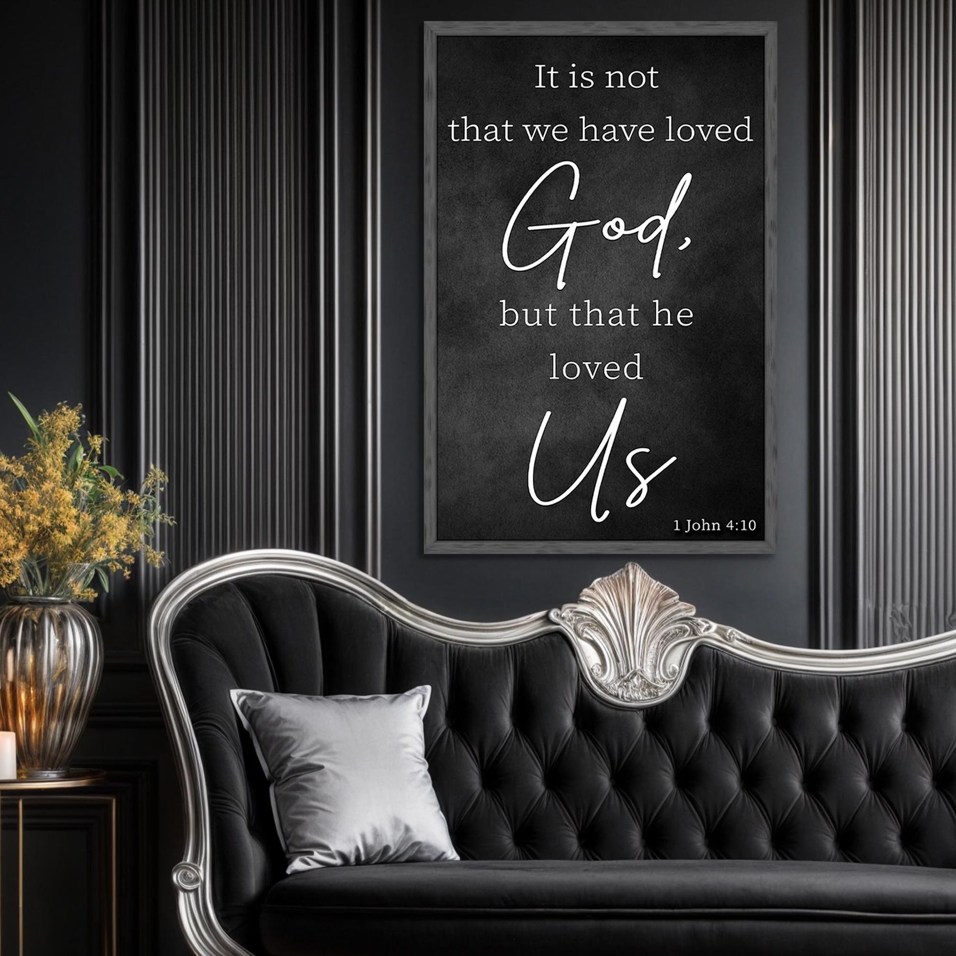 1 John 4:10 Faith Sign V canvas by Tailored Canvases, black framed crafting canvas on Tampa Home & Garden Store