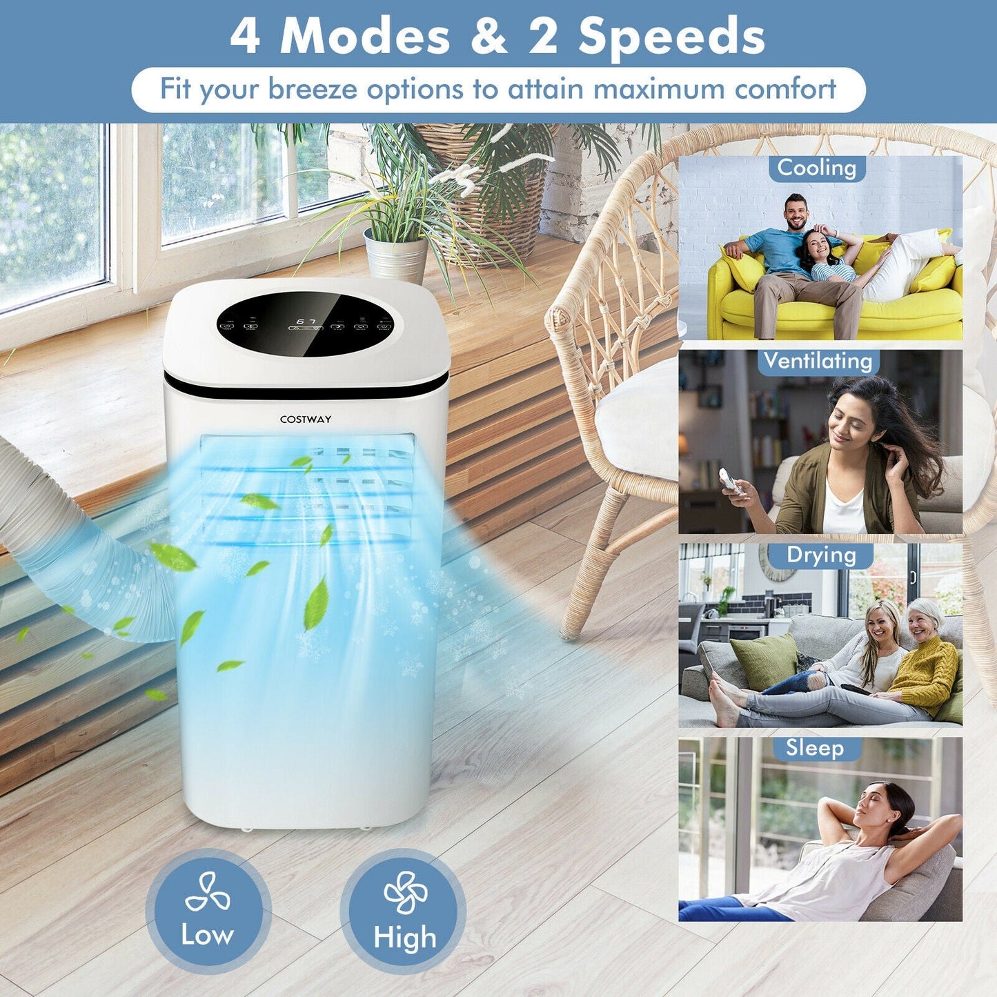 Acondicionador de aire portátil 3 en 1 de 9000 BTU con ventilador y deshumidificador - Blanco