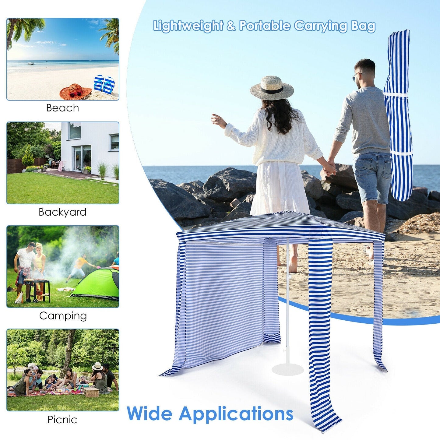 6.6 x 6.6 Feet Foldable and Easy-Setup Beach Canopy With Carry Bag-Blue